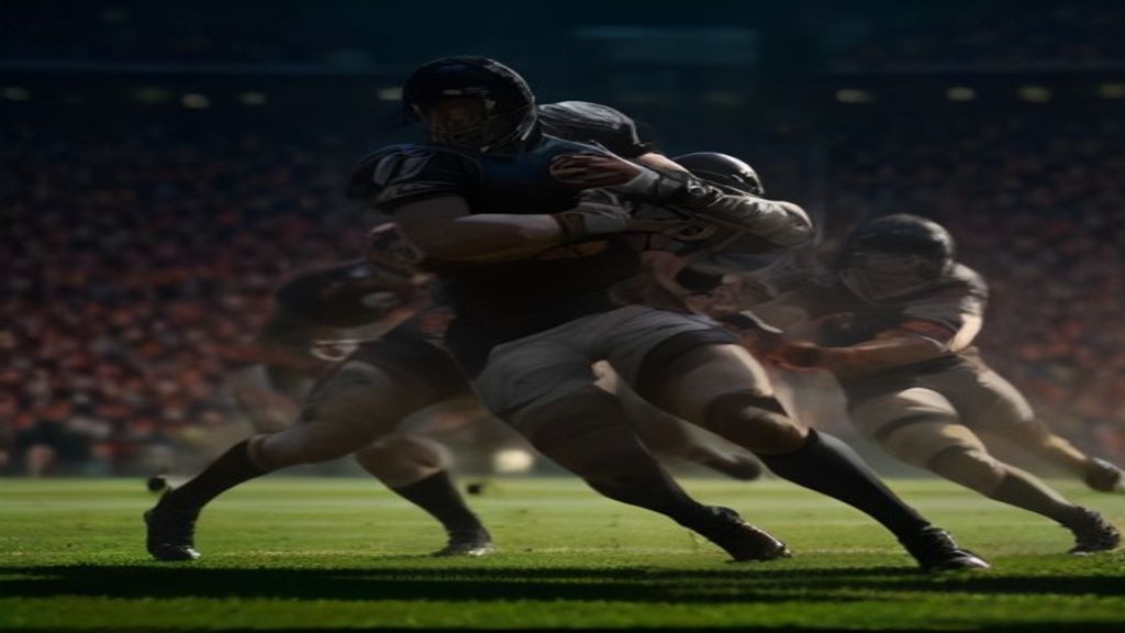 Two athletes competing on grass illustrating the physical differences between rugby vs american football players.